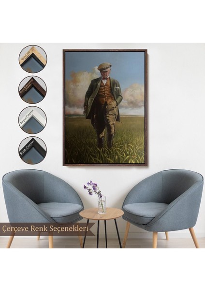 Çerçeveli Tarlada Yürüyen Mustafa Kemal Atatürk Duvar TABLOSU-6132