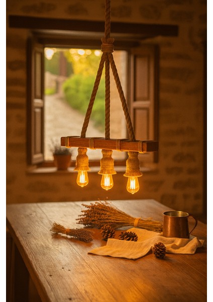 Ahşap & Halat Rustik Avize – Vintage Tarzı Dekoratif Sarkıt Lamba modelleri