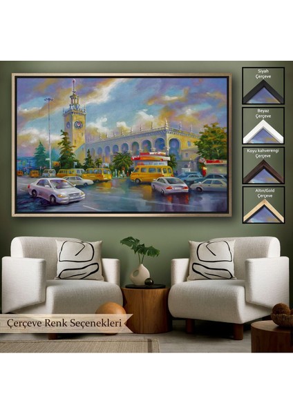 Çerçeveli Soçhi Tren Istasyonu Yağlıboya Görünüm Dekoratif Kanvas Duvar TABLOSU-3610