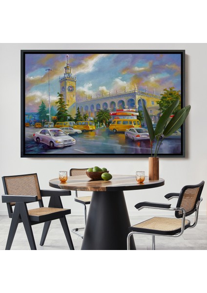 Çerçeveli Soçhi Tren Istasyonu Yağlıboya Görünüm Dekoratif Kanvas Duvar TABLOSU-3610