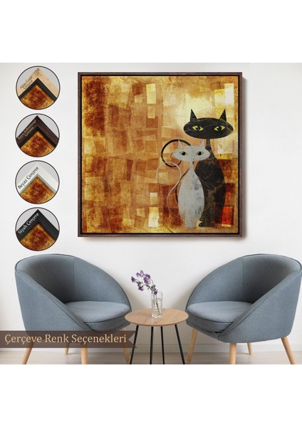 Çerçeveli Soyut Kediler Kanvas TABLO-5886