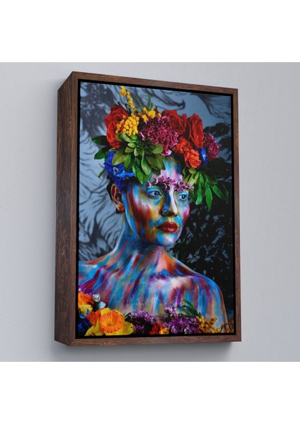 Çerçeveli Renkli Çiçek Taçlı Kız Duvar TABLOSU-5991 fiyatları