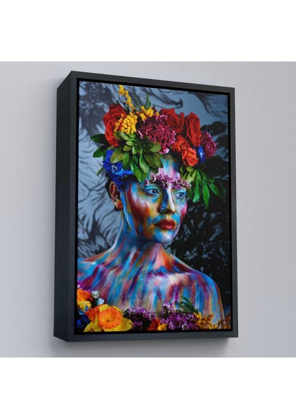 Çerçeveli Renkli Çiçek Taçlı Kız Duvar TABLOSU-5991 modelleri