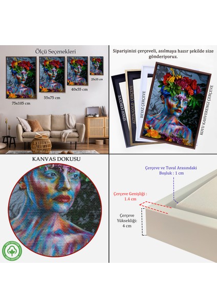 Çerçeveli Renkli Çiçek Taçlı Kız Duvar TABLOSU-5991 indirimleri