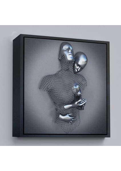 Çerçeveli Gri ve Gümüş 3D Metalik Efektli Kanvas Tablo, Romantik Beden Aşk SANATI-5355 modelleri