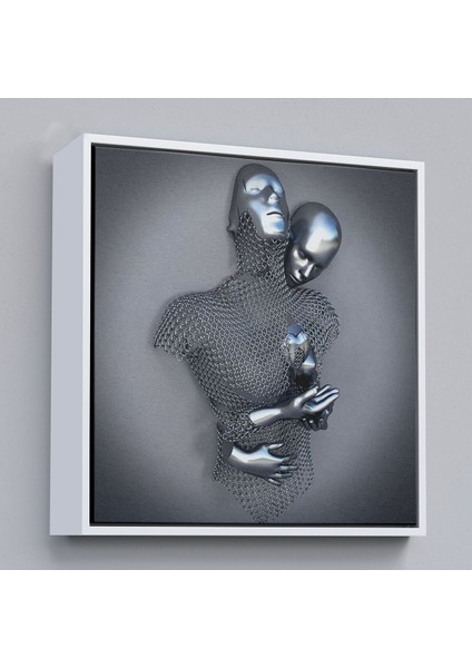 Çerçeveli Gri ve Gümüş 3D Metalik Efektli Kanvas Tablo, Romantik Beden Aşk SANATI-5355 fırsatları