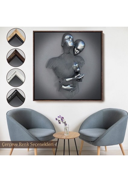 Çerçeveli Gri ve Gümüş 3D Metalik Efektli Kanvas Tablo, Romantik Beden Aşk SANATI-5355