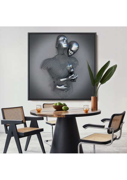Çerçeveli Gri ve Gümüş 3D Metalik Efektli Kanvas Tablo, Romantik Beden Aşk SANATI-5355