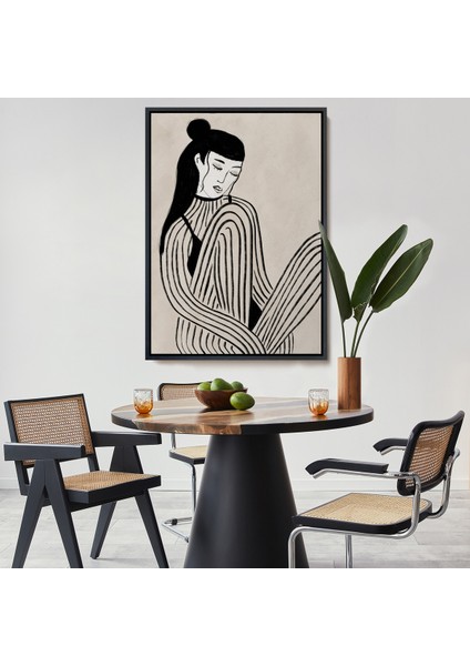 Çerçeveli Handdrawn Oturan Kadın TABLOSU-7981