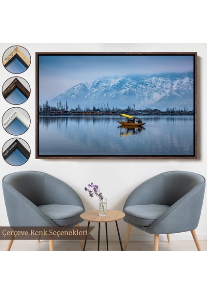 Çerçeveli Hindistan Srinagar Dal Gölü Kış Manzara TABLOSU-1244
