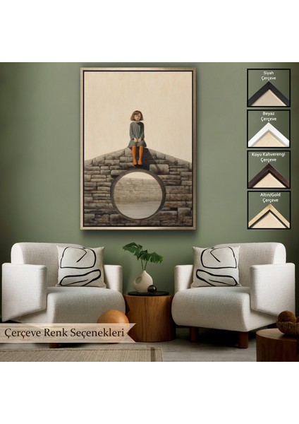 Çerçeveli Duvarda Oturan Yalnız Kız TABLO-7535