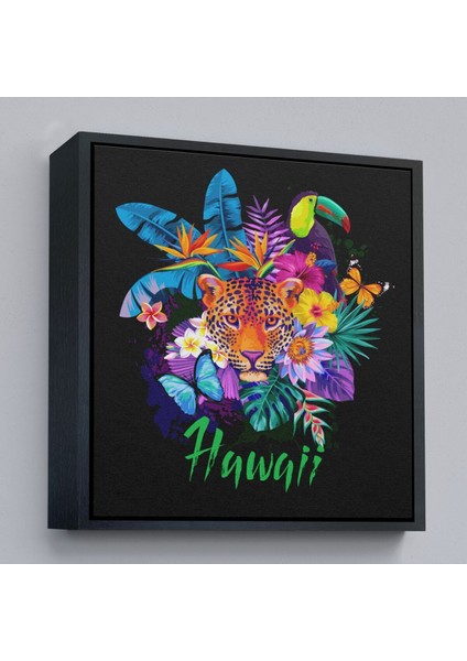 Çerçeveli Hawai Temalı Leopar Dekoratif Kanvas TABLO-5814