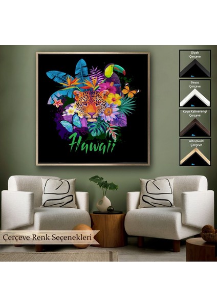 Çerçeveli Hawai Temalı Leopar Dekoratif Kanvas TABLO-5814