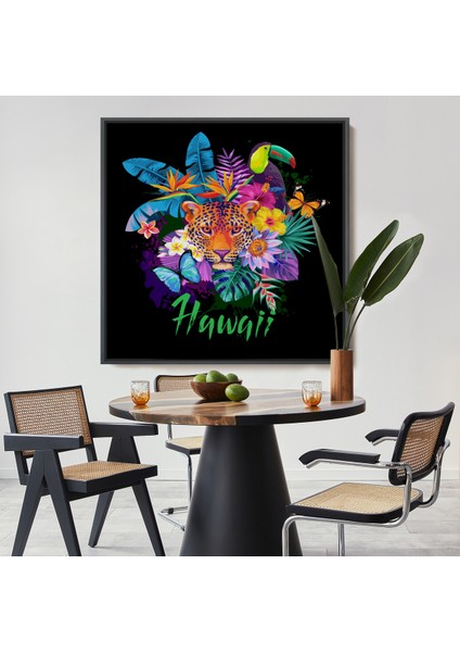 Çerçeveli Hawai Temalı Leopar Dekoratif Kanvas TABLO-5814