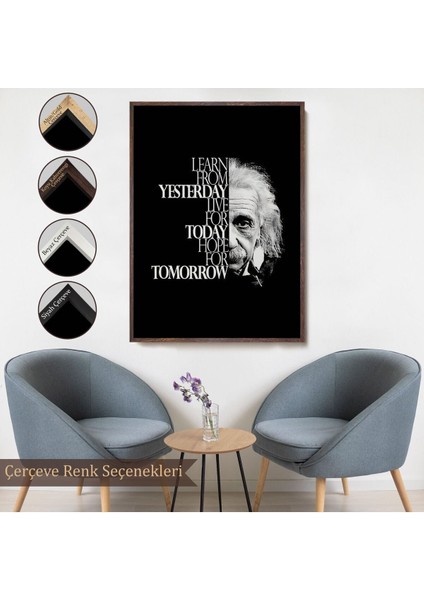 Çerçeveli Dünden Öğrenin Bugünü Yaşayın Yarını Umut Edin Kanvas Tablo, Albert EINSTEIN-5275