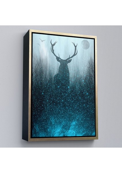 Çerçeveli Geyiğin Gece Ormandaki Silüeti Duvar TABLOSU-6369