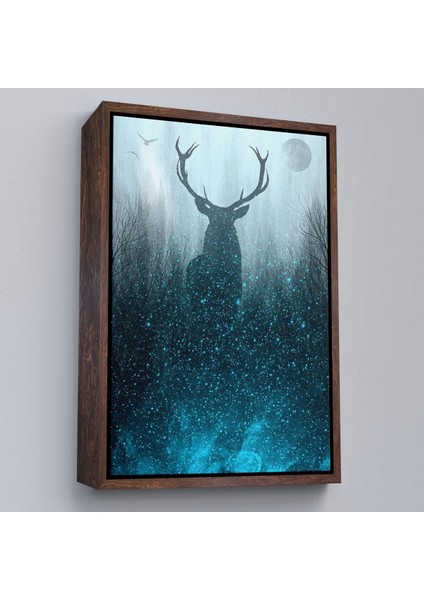 Çerçeveli Geyiğin Gece Ormandaki Silüeti Duvar TABLOSU-6369 fiyatları