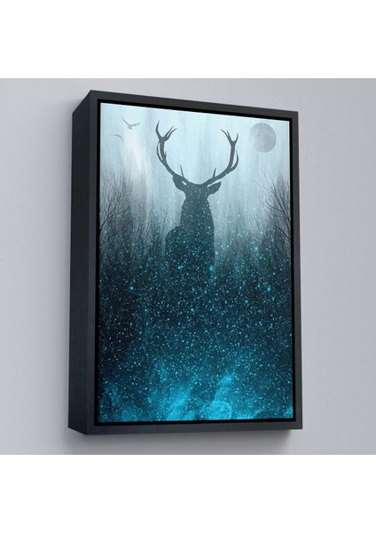 Çerçeveli Geyiğin Gece Ormandaki Silüeti Duvar TABLOSU-6369 modelleri