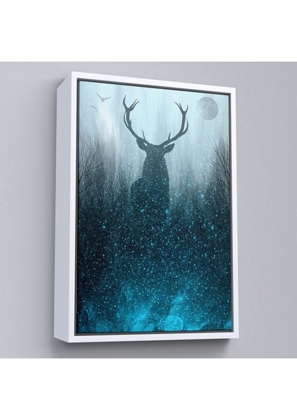 Çerçeveli Geyiğin Gece Ormandaki Silüeti Duvar TABLOSU-6369 fırsatları