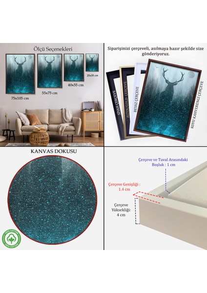 Çerçeveli Geyiğin Gece Ormandaki Silüeti Duvar TABLOSU-6369 indirimleri