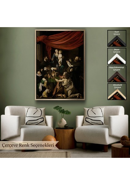 Çerçeveli Caravaggio - Tesbih Madonnası Tablo - Madonna Of The ROSARY-7360