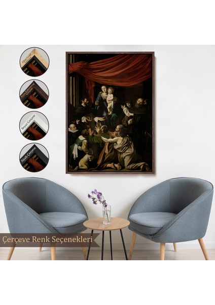 Çerçeveli Caravaggio - Tesbih Madonnası Tablo - Madonna Of The ROSARY-7360