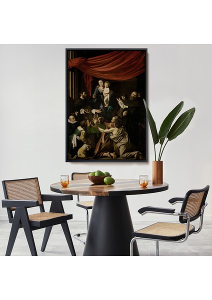 Çerçeveli Caravaggio - Tesbih Madonnası Tablo - Madonna Of The ROSARY-7360