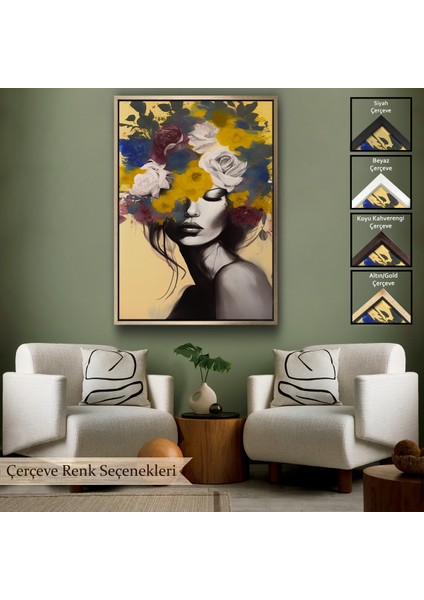 Çerçeveli Çiçek Başlı Soyut Kadın TABLOSU-7831