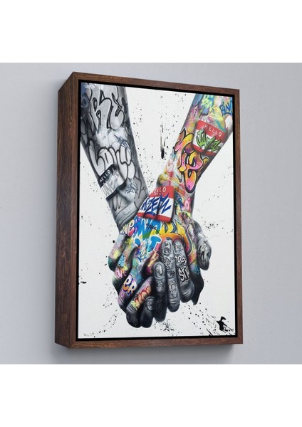 Çerçeveli Graffiti El Duvar Posteri, El Ele Tutarak Duvar Sanatı Kanvas TABLO-5312 fiyatları