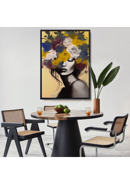 Çerçeveli Çiçek Başlı Soyut Kadın TABLOSU-7831