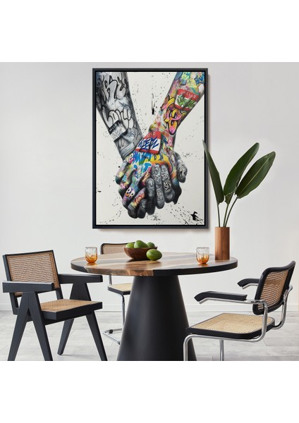 Çerçeveli Graffiti El Duvar Posteri, El Ele Tutarak Duvar Sanatı Kanvas TABLO-5312