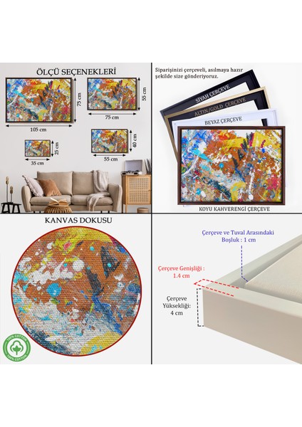 Çerçeveli Soyut Yağlıboya Görünüm Dekoratif Kanvas Duvar TABLOSU-3477 indirimleri