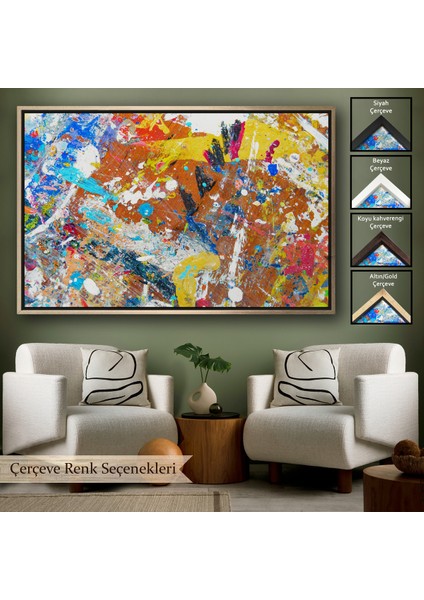 Çerçeveli Soyut Yağlıboya Görünüm Dekoratif Kanvas Duvar TABLOSU-3477