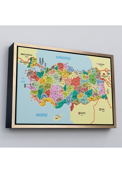 Çerçeveli Türkiye Haritası Kanvas Tablo Il ve Ilçeli Ayrıntılı Eğitici Komşulu TABLO-3012 fiyatları