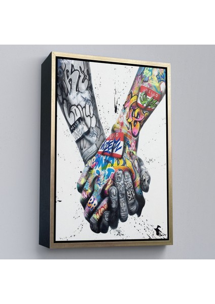 Çerçeveli Graffiti El Duvar Posteri, El Ele Tutarak Duvar Sanatı Kanvas TABLO-5312