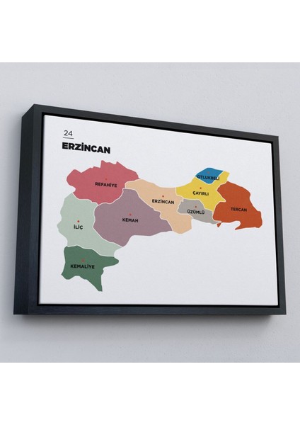 Çerçeveli Erzincan Ili ve Ilçeler Haritası Dekoratif Kanvas TABLO-1334 fırsatları