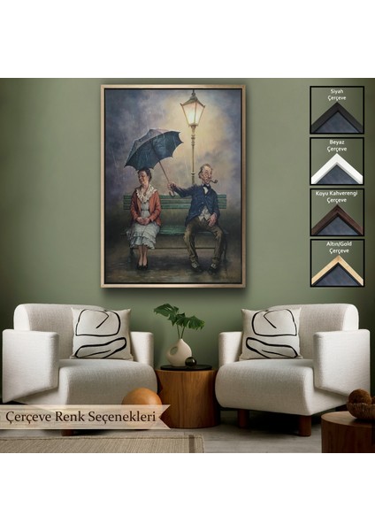 Çerçeveli Yağmur Altındaki Küs Sevgililer Dekoratif Duvar TABLOSU-6223