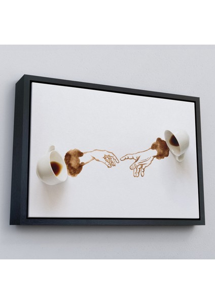 Çerçeveli El Ele Espresso Fincanları Dekoratif Kanvas Duvar TABLOSU-3639 fırsatları