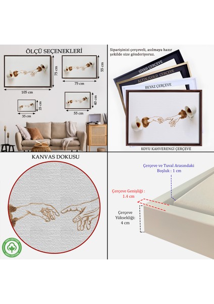 Çerçeveli El Ele Espresso Fincanları Dekoratif Kanvas Duvar TABLOSU-3639 indirimleri