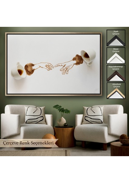 Çerçeveli El Ele Espresso Fincanları Dekoratif Kanvas Duvar TABLOSU-3639