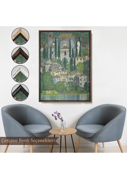 Çerçeveli Gustav Klimt - Cassone'deki Kilise Selvili Manzara TABLOSU-8095