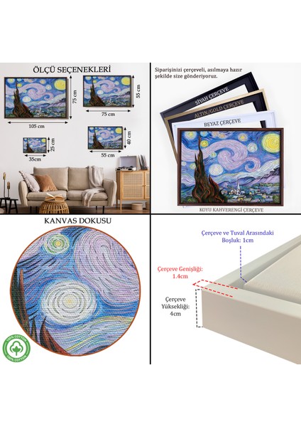Çerçeveli Vincent Van Gogh - Yıldızlı Geceler Premium Görüntü TABLOSU-7163 indirimleri