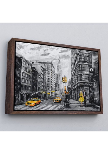 Çerçeveli New York Sokakları ve Sarı Taksi Yağlıboya Görünüm TABLO-3500