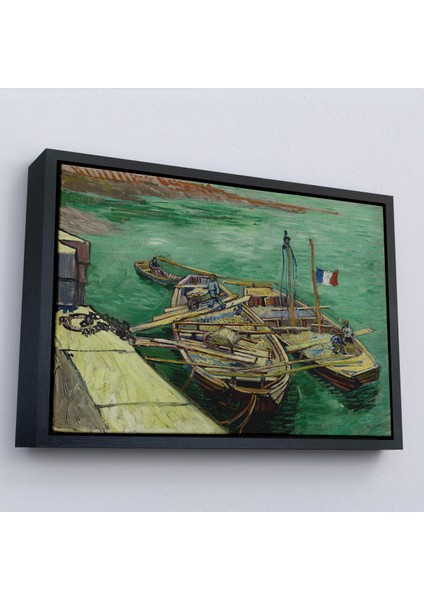 Çerçeveli Vincent Van Gogh - Kum Mavnalarını Boşaltan Adamlarla Rıhtım TABLO-7185