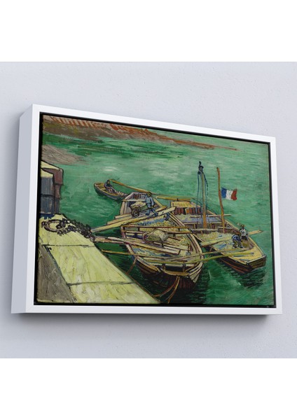 Çerçeveli Vincent Van Gogh - Kum Mavnalarını Boşaltan Adamlarla Rıhtım TABLO-7185 fırsatları