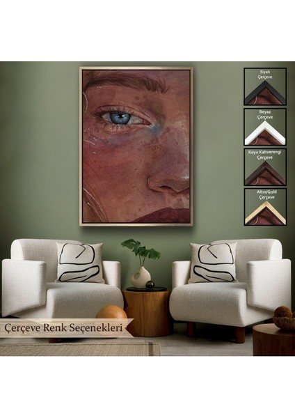 Çerçeveli Mavi Gözlü Kız Dekoratif Duvar TABLOSU-6335