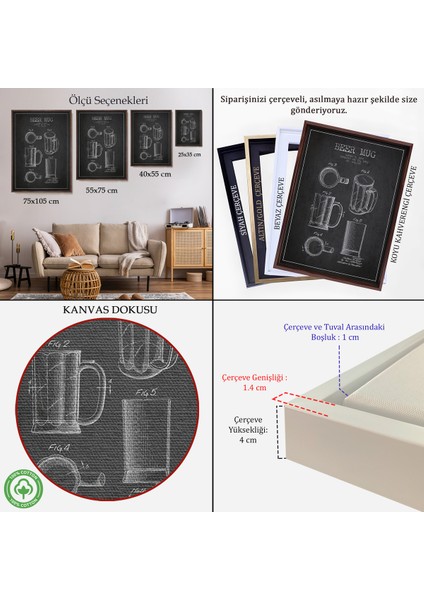 Çerçeveli 1951 Tarihli Bira Bardağı Patent Çizimi Dekoratif Kanvas Duvar TABLOSU-5213 indirimleri