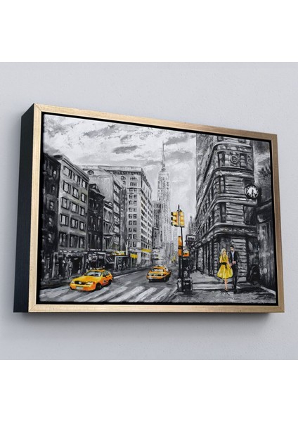 Çerçeveli New York Sokakları ve Sarı Taksi Yağlıboya Görünüm TABLO-3500 fiyatları