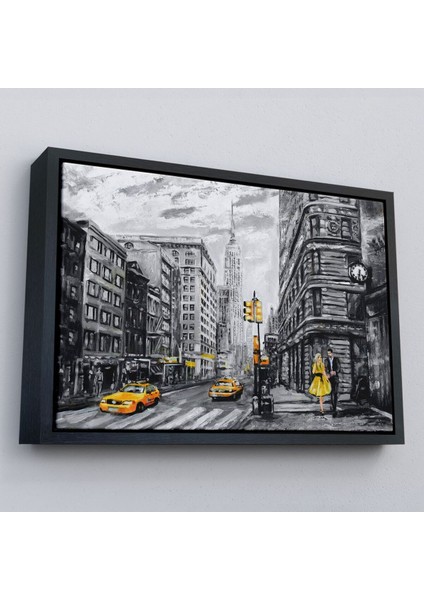 Çerçeveli New York Sokakları ve Sarı Taksi Yağlıboya Görünüm TABLO-3500 modelleri