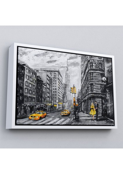 Çerçeveli New York Sokakları ve Sarı Taksi Yağlıboya Görünüm TABLO-3500 fırsatları